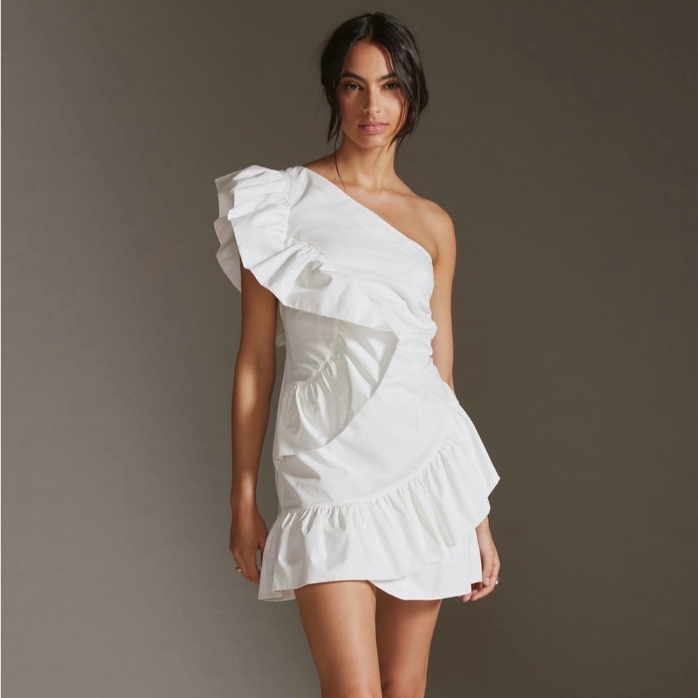Anthropologie Women’s Maeve White One-Shoulder Dress size 6